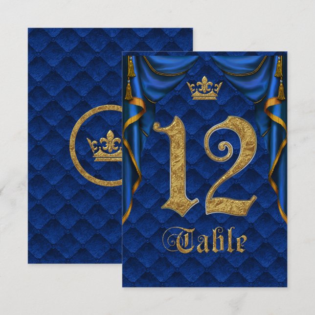 Numéro de table de mariage Couronne d'Or Bleu Roya (Devant / Derrière)