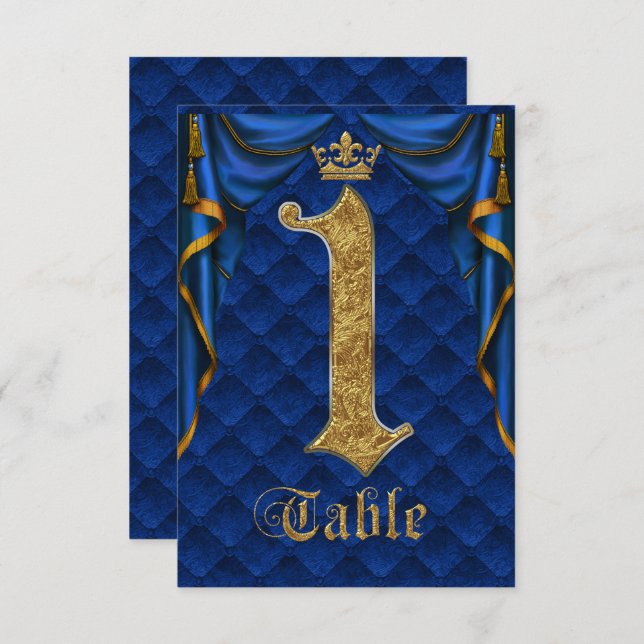 Numéro de table de mariage Couronne d'or Bleu Roya (Devant / Derrière)