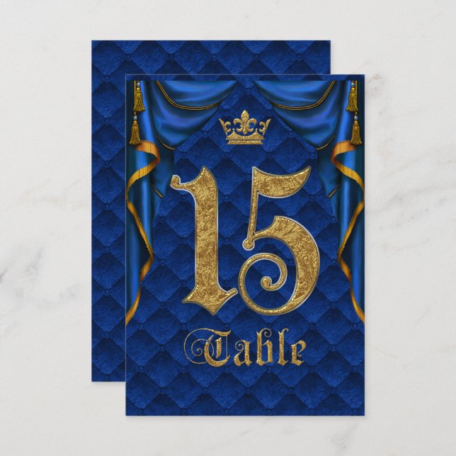 Numéro de table de mariage Couronne d'Or Bleu Roya (Devant / Derrière)