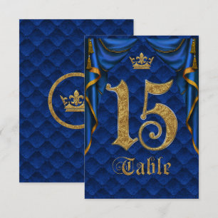 Numéro de table de mariage Couronne d'or Bleu Roya