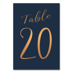 Numéro de table de mariage cuivre rose doré paille