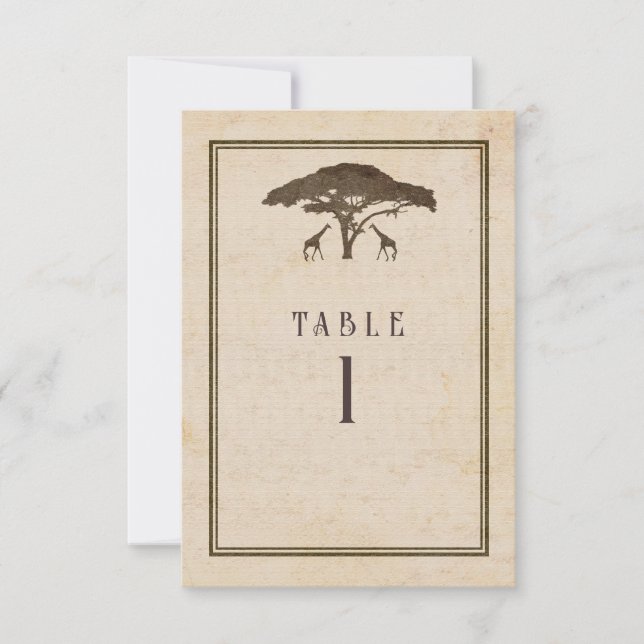 Numéro de table de mariage d'arbres de girafes de  (Devant)