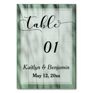 Numéro de table de mariage de grange verte de camp