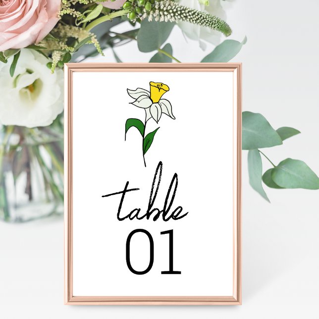 Numéro de table de Mariage de jonquille minimalist (Créateur téléchargé)