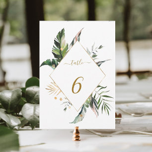 Numéro de table de mariage doré 5x7 à feuillage tr