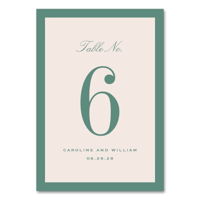 Numéro de table de mariage Élégance Classique Vert (Par défaut)