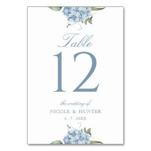Numéro de table de mariage élégant aux hortensias