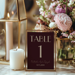 Numéro de table de mariage élégant en Bourgogne or