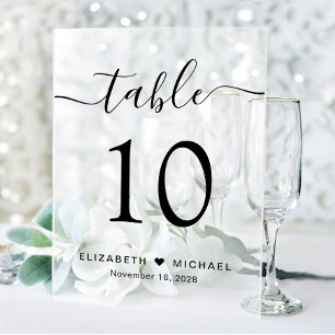 Numéro de table de mariage élégant en script givré