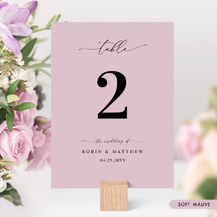 Numéro de table de mariage élégant et minimal rose