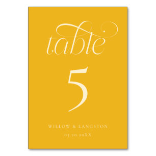 Numéro de table de mariage élégant jaune