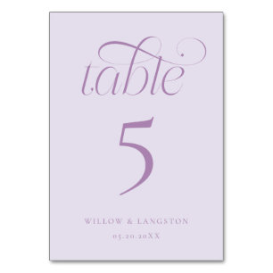 Numéro de table de mariage élégant lilas