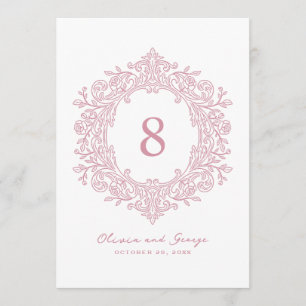 Numéro de table de mariage élégant rose héritage