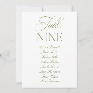 Numéro de table de mariage élégant vert sauge et b