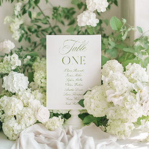 Numéro de table de mariage élégant vert sauge et b