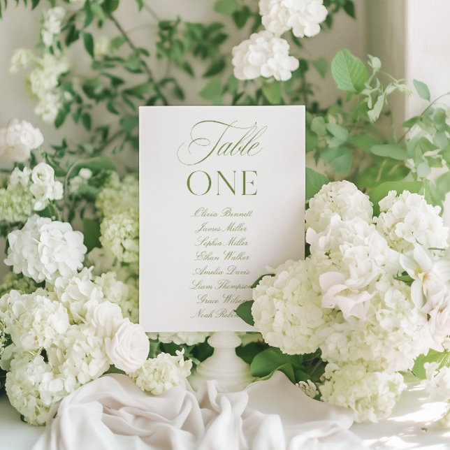 Numéro de table de mariage élégant vert sauge et b (Elegant Sage Green & White Wedding Table Number)