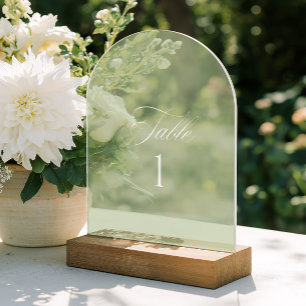 Numéro de table de mariage en acrylique vert sauge