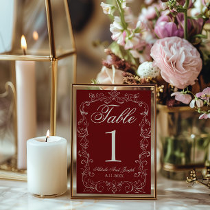 Numéro de table de mariage en Bourgogne vintage à