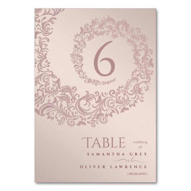 Numéro de table de mariage en damas beige élégant (Par défaut)