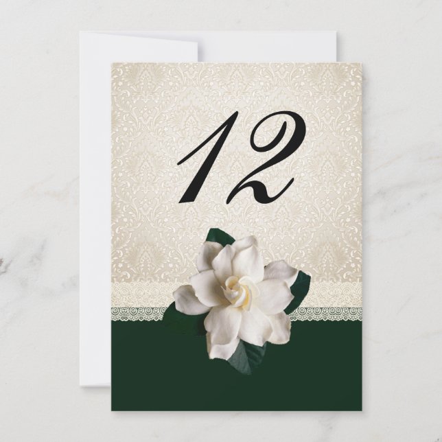 Numéro de table de mariage en Damas et Gardenia (Devant)