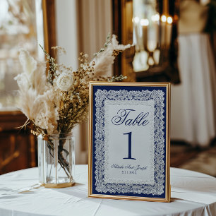 Numéro de table de mariage en dentelle bleu marine