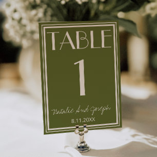 Numéro de table de mariage en ivoire vert olive Ol