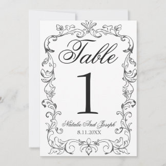 Numéro de table de mariage en noir et blanc à l'an
