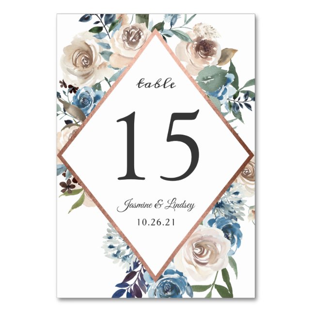Numéro de table de mariage en rose gold et bleu po (Par défaut)
