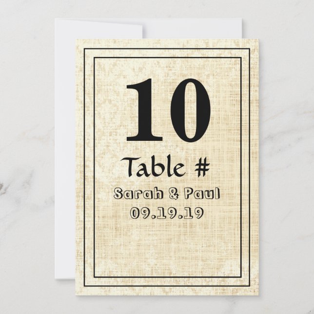 Numéro de table de mariage en toile de jute et dam (Devant)