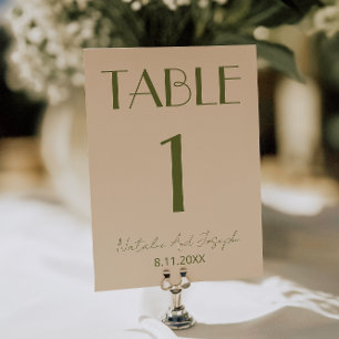 Numéro de table de mariage en vieil argent olive v