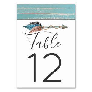 Numéro de table de mariage flèche bohème turquoise