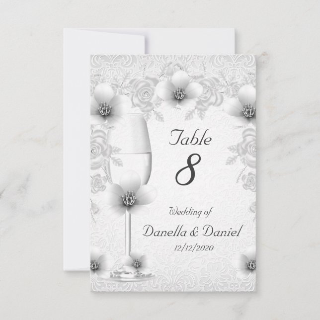 Numéro de table de mariage Fleurs Blanches Roses A (Devant)