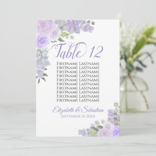 Numéro de table de mariage floral à la lavande et