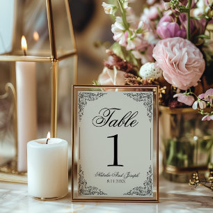Numéro de table de mariage floral boho crème noir
