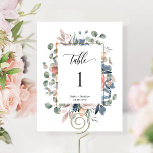 Numéro de table de mariage floral élégant et béni