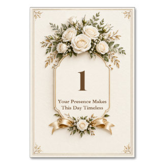 Numéro de table de mariage floral élégant ivoire e