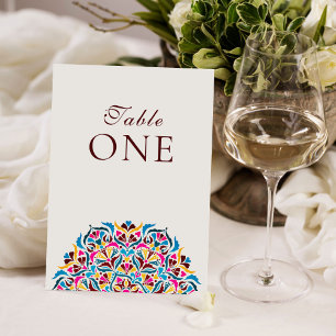 Numéro de table de mariage floral fantaisiste bleu