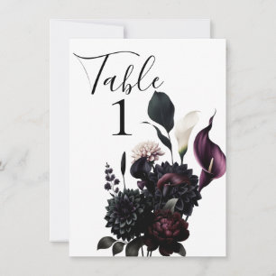Numéro de table de mariage floral romantique sombr