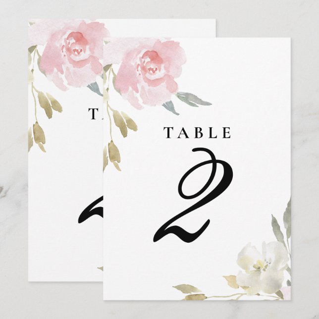 Numéro de table de mariage floral rose classique (Devant / Derrière)