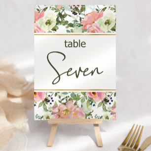 Numéro de table de mariage floral rose coquille d'