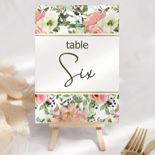 Numéro de table de mariage floral rose coquille d'