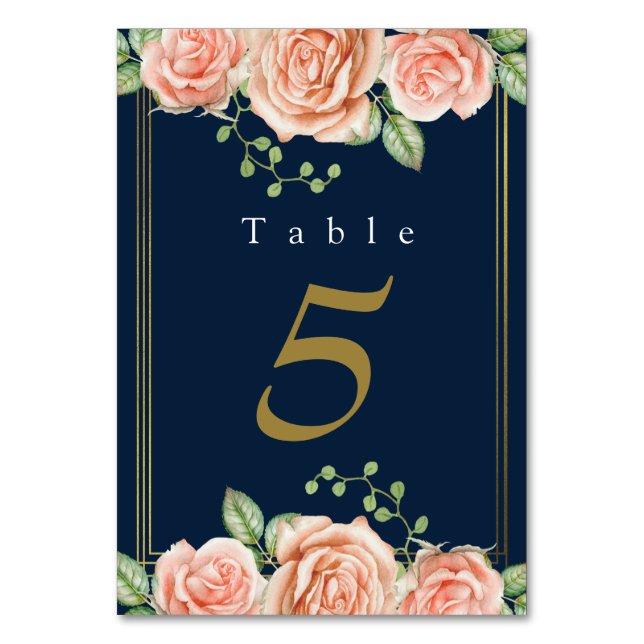 Numéro de table de mariage floral rose doré bleu m (Par défaut)