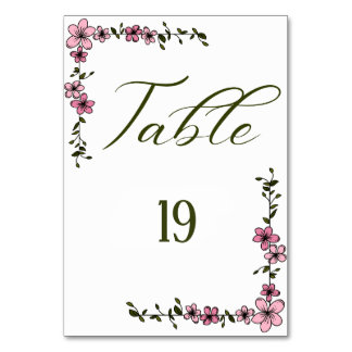 Numéro de table de mariage floral vert foncé et ro
