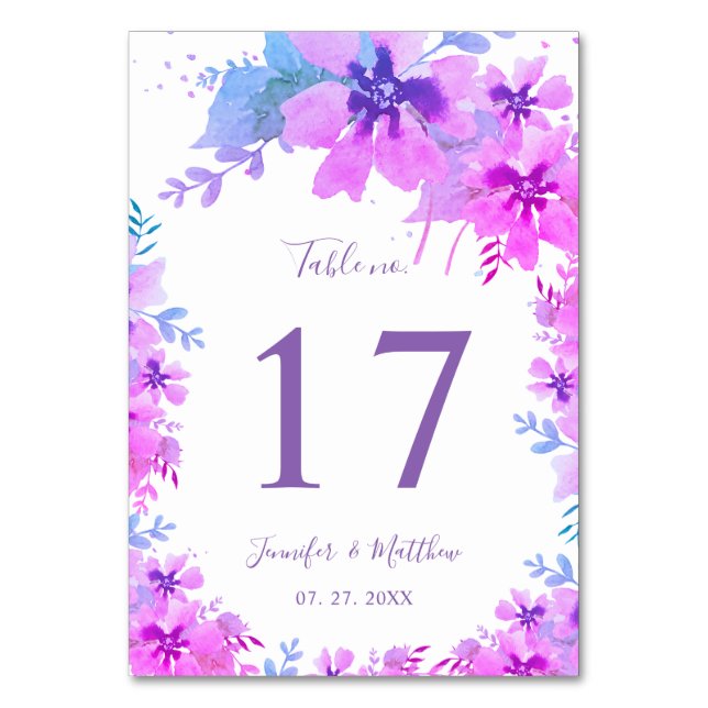 Numéro de table de mariage floral violet en fleurs (Par défaut)