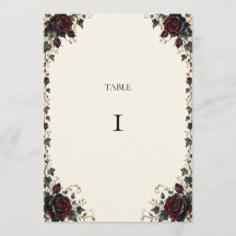 Numéro de table de mariage gothique floral Midnigh