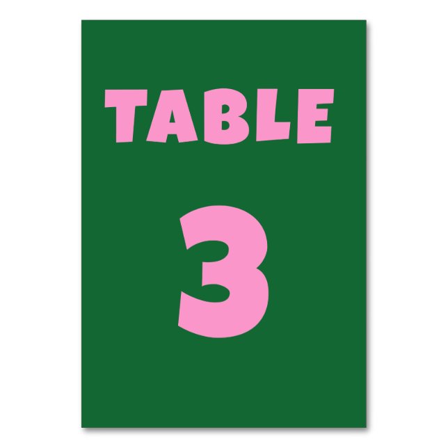 Numéro de table de mariage gras vert rétro rose (Par défaut)
