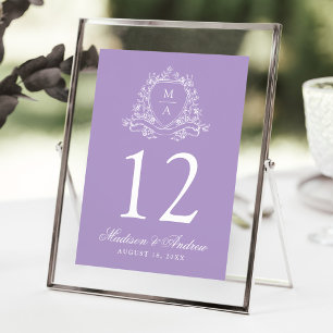 Numéro de table de mariage lavande à motif floral