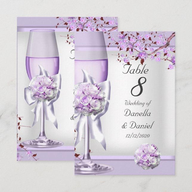 Numéro de table de mariage lavande violet lilas 4 (Devant / Derrière)