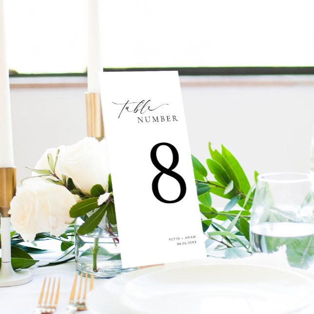 Numéro de table de mariage longue Ellesmere Minima (Ellesmere Wedding Table Numbers with Guest Names Seating Chart Cards)