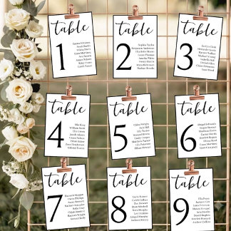 Numéro de table de mariage minimaliste avec noms d